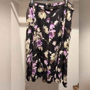 Talbots Black Maxi Skirt with Purple and Cream Floral Design